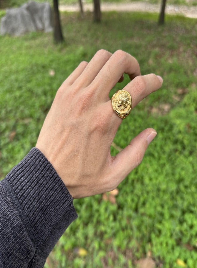 JWM Stainless Steel Lion Rings Golden Large Animal Rings for Men Women Adults, Cocktail Party Rings, Delicate Packaging (8) - Image 4